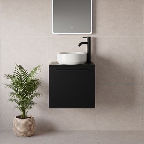 Napoli 390 Matt Black 500mm Wall Mounted Single Drawer Vanity Unit for Countertop Basins - 500mm - Matt Black 320mm Handle