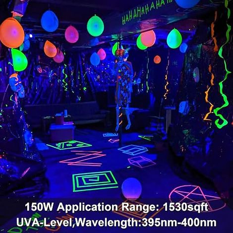 LED Light, 150 W, Outdoor UV Light Floodlight, 395-400nm, Purple Light, IP65 Waterproof for Bar, Party, Aquarium, Neon, Fluorescent Effects (1/4)