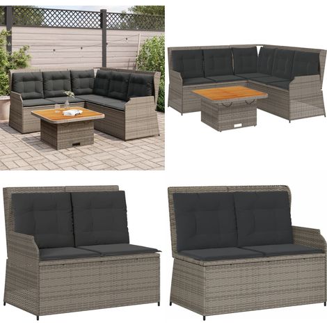 Set de muebles de jardín 4 pzas y cojines ratán sintético gris - Muebles de jardín - Banco de jardín