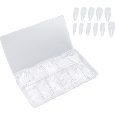 500 ongles longs en gel transparent forme cercueil pour prothèse ongulaire, décoration manucure semi-permanente (lot de 500) (1/5)