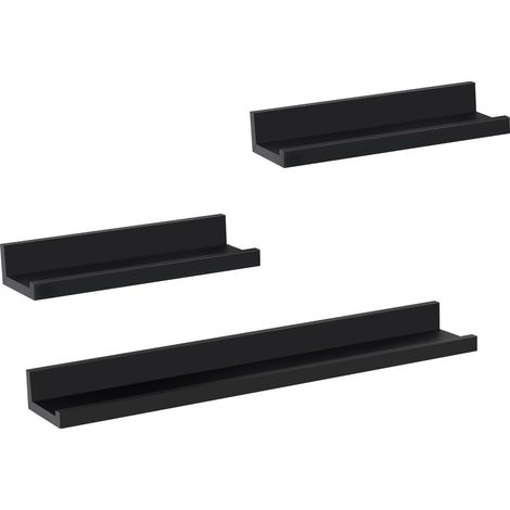 Lot de 3 Étagère Murale WOLTU, Décoration Murale pour Cadre Photo, avec Rebord, Noir, 60cm (1/5)