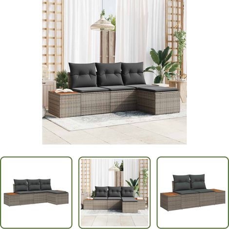 vidaXL Conjunto de sofá de jardín 4 uds. Gris Rattan de Poliéster (1/5)