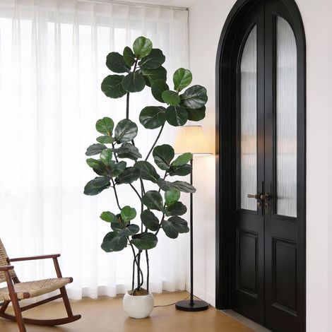 Grand ficus lyraté artificiel de 2,13m avec pot blanc (1/5)