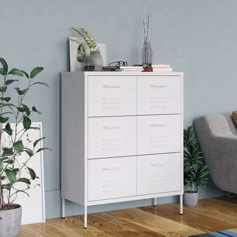 Armoire à tiroirs, Commode, Armoire de rangement pour salon et chambre Blanc 80x35x101,5 cm Acier HYB40918 (1/5)