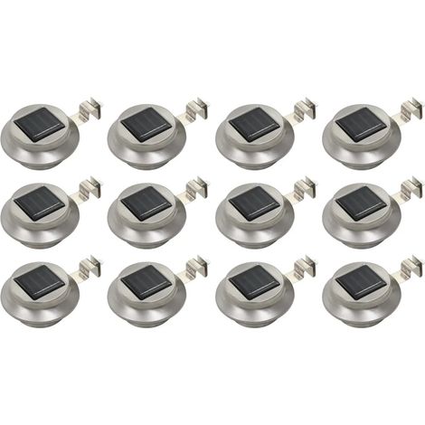 Lotto di 12 lampade solari rotonde da esterno 12 x 6,5 cm illuminazione automatica moderna in acciaio inossidabile argentato 020046377