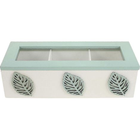 Boîte de rangement pour sachets de thé en bois, style rustique, vert clair, 24 x 10 x 7 cm, vendue à l'unité. (1/5)