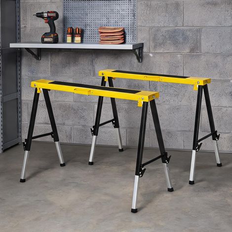 Lot de 2 tréteaux de sciage pliables en acier hauteur réglable (1/5)