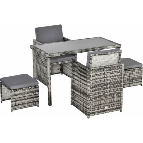 Ensemble mobilier de jardin 5 pièces en polyrattan gris avec coussins, résistant aux intempéries pour terrasse et intérieur (1/5)