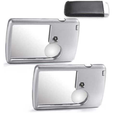 Lot de 2 loupes portatives 3X et 6X avec éclairage, type carte, pour la lecture, les menus, les voyages, les contrats, la maison (argent) (1/4)