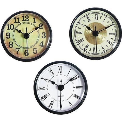 Lot de 3 cadrans d'horloge rétro à quartz de 70 mm avec chiffres arabes/romains. (1/4)