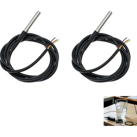 2 Pièces Capteur de Température, Sonde DS18B20, Câble 1m, Acier Inoxydable, Imperméable, Pour Arduino Raspberry Pi (1/5)
