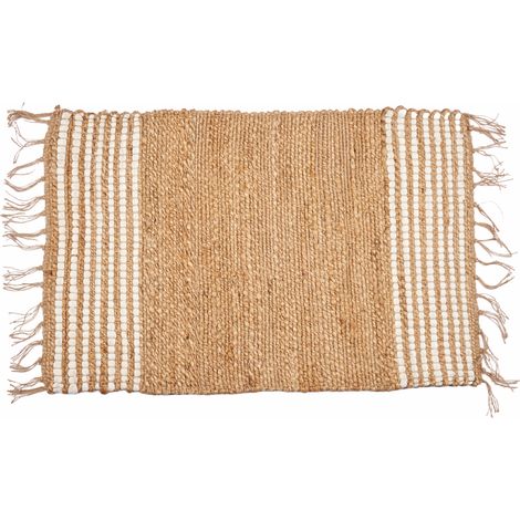 Tappeto in juta 60x90 cm con frange, a righe beige e bianche (1/5)