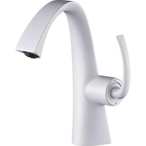 Grifo para lavabo de cobre con cartucho cerámico, diseño de baño moderno, color blanco (1/5)