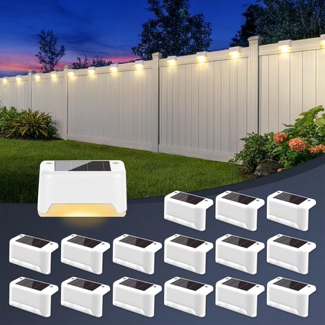 Lot de 16 Lampes Solaires pour Escaliers Extérieurs, Éclairage Extérieur Solaire, Étanche Lampes Solaires pour Clôture, Escalier, Marches, Cour (Blanc, Blanc Chaud) (1/5)