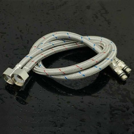 100cm Raccordement Flexible Robinet en Acier Inoxydable pour Eau Chaude et Froide Mitigeur Robinet de Evier Cuisine Étiquette (1/5)