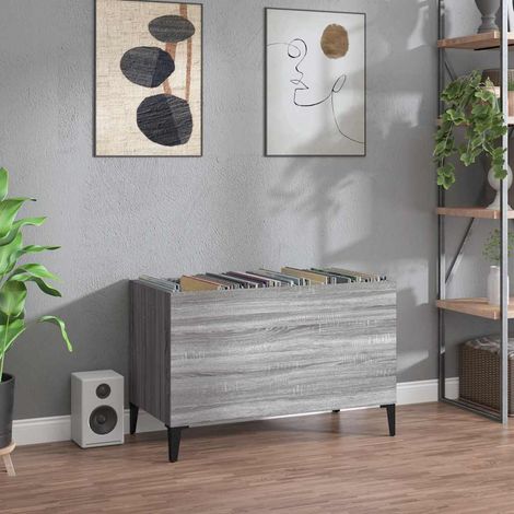 Armoire à disques vinyles avec rangement, bois d’ingénierie et métal, gris sonoma, 74,5 x 38 x 48 cm - PANGIVO (1/5)