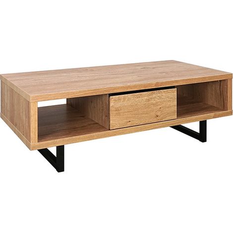 Table basse 2 niches 1 tiroir pieds métal Sully (1/5)