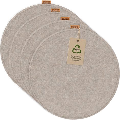 Lot de 4 Coussins de Chaise Ronds en Feutre avec Picots antidérapants - 35 cm - pour l'intérieur et l'extérieur - Beige