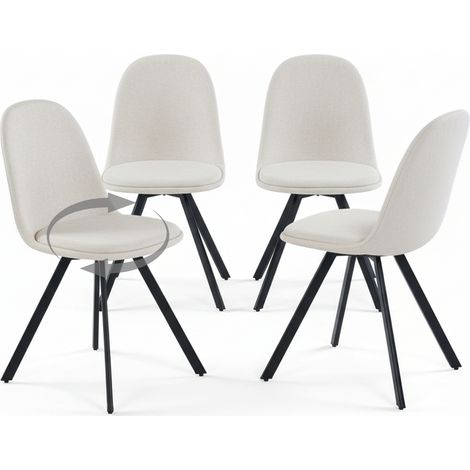 FurnitureR Lot de 4 chaises de salle à manger, chaises pivotantes à 360° sans accoudoirs avec pieds en métal, chaises de cuisine élégantes pour chambre à coucher ou salle à manger, tissu, beige (1/5)