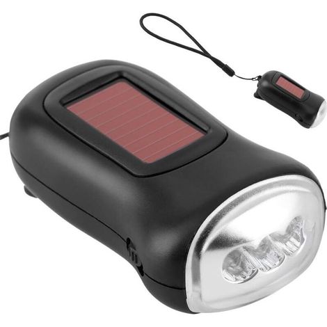 Lampe Poche manivelle Lampe de Poche Solaire à Main. Lampe de Poche Rechargeable à manivelle à énergie Solaire. Torche à Dynamo d'urgence à LED pour Le Camping en Plein air (1/5)