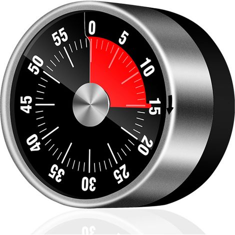 Minuteur de cuisine mécanique rond avec alarme sonore de 60 minutes, horloge magnétique en acier inoxydable avec affichage.