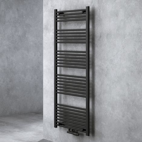 Doporro – Sèche-serviette eau chaude 934W – Radiateur tubulaire vertical 160x60cm – Acier inoxydable gris-noir – Connexion centrale G1/2'