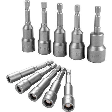 10 Pièces Embout Douille Magnétique Hexagonale Douille, Douille Visseuse à Choc 6-15mm pour Perceuse à Main, Tournevis Électrique, Clé à Douille (1/5)