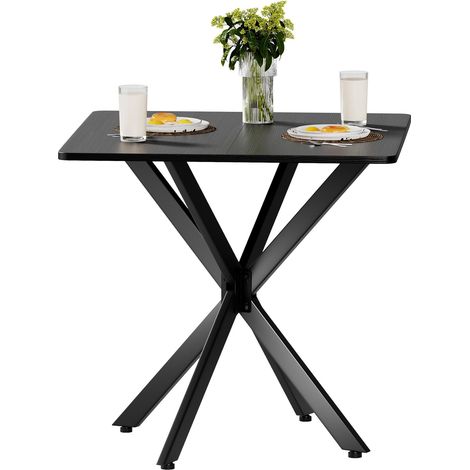 Table d'appoint carrée moderne, élégante, noire mate avec piètement en X, structure métallique robuste, idéale pour le salon ou le bureau, noire, 80 x 80 x 75 cm
