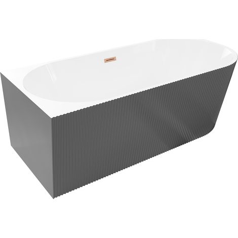 Mexen Silo bañera exenta esquinera izquierda acanalada 170 x 80 cm, blanca/gris, rebosadero cobre cepillado - 52891708062L-65 (1/5)