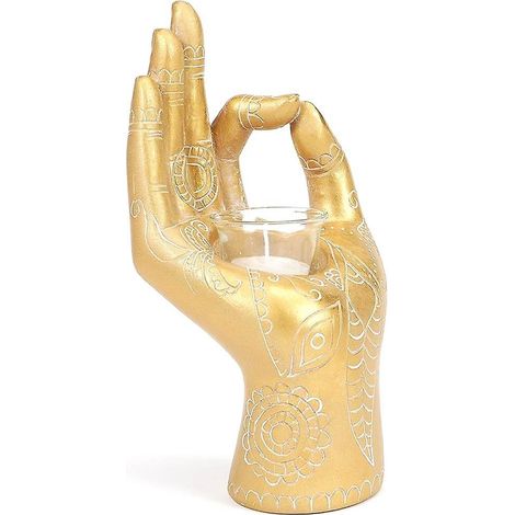 Bougeoir décoratif de méditation, Bouddha tenant une statuette bouddhiste décorative, pour bureau ou salon, 19,3 cm (7,59 pouces). (1/5)