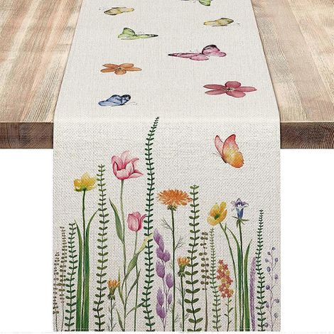 Chemin de table dcoratif d't 33 x 180CM (feuilles florales), chemin de table en toile de jute, pour mariage t autumn festif outdoor party decoration (1/5)