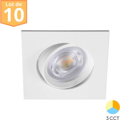Lot de 10 Spots LED encastrables 3en1 carré blanc 7W IP20 (1/5)