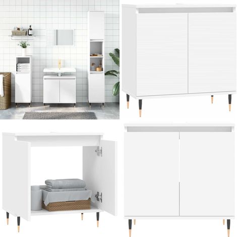 Armoire de salle de bain blanc 58x33x60 cm bois d'ingénierie - Meuble De Salle De Bain - Armoire De Salle De Bain - Rangement Salle De Bain - Design Industriel - Meubles Blancs - Home & Living (1/5)