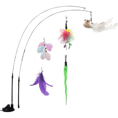 Jouet Interactif pour Chat - Ensemble Amélioré avec Ventouse, Double Baguette à Plumes et Têtes Remplaçables (1/4)