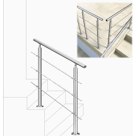 100x106cm quality 304 Stainless Steel Handrail with 3 Crossbars Balustrade Stairs