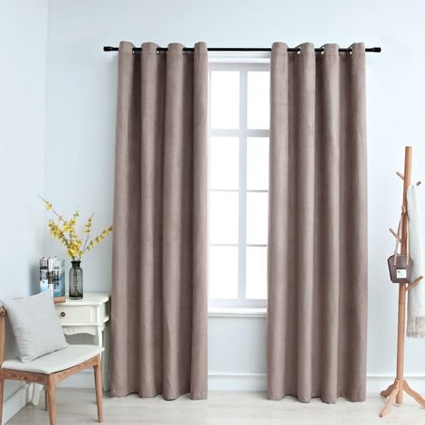 Cortinas opacas con anillas de metal 2 piezas gris topo 140x225 cm vidaXL