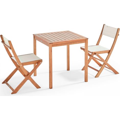 Ensemble table et 2 chaises pliantes en textilène et eucalyptus blanc (1/5)
