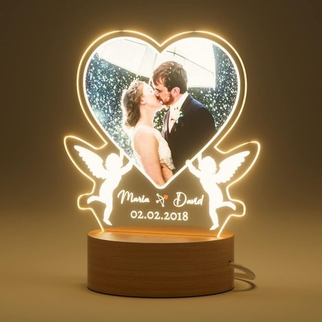 Cadeau Saint Valentin Homme Femme Couple - Lampe Personnalisée avec Photo, Veilleuse en Forme de Coeur, Cadeau Personnalisé, Cadre Coeur LED USB (1/5)