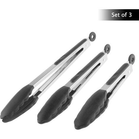 Pinzas de cocina de acero inoxidable con puntas de silicona antiadherentes, juego de 3 piezas para cocinar, asar, servir y ensaladas de Classic Cuisine (1/5)