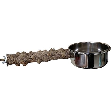 Papageienkäfig-Sitzstange aus Naturholz mit Edelstahl-Futternäpfen für Wellensittiche