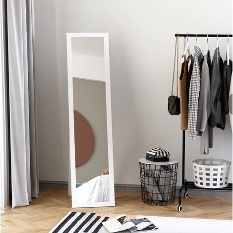 Espejo de pie 37x37x154 cm con marco MDF blanco, de pared, para dormitorio – MEUBLIV (1/5)