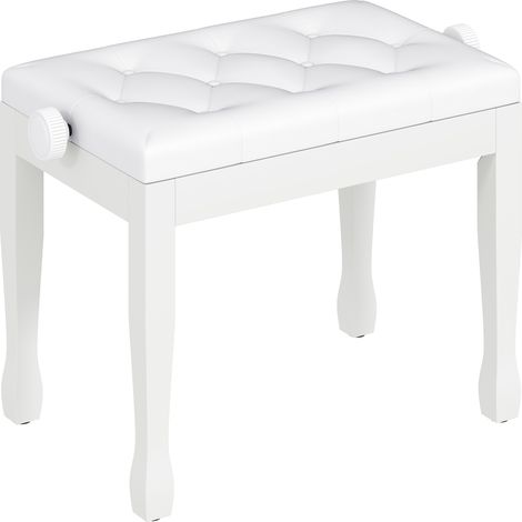 GagaBanc de piano, banc de clavier réglable en hauteur en bois massif, siège rembourré, 64 x 35 x 45-55 cm, blanc (1/5)
