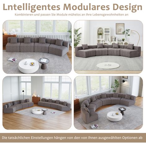 Canapé modulable 2 places en chenille gris, sans montage, gain de place salon FloraGrace (1/5)