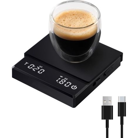 Balanza digital compacta para café con temporizador y pantalla LED (0,1 g，2 kg)，precisión de 0,1 g，incluye cable USB-C (1/4)