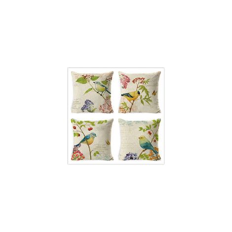 Extérieur Housse De Coussin, Lot De 4 Imperméable Fleur Et Oiseau Vert Motif Canapé Taie D'oreiller Pour Patio Jardin Salon Chambre Décoration, 45x45cm (1/5)