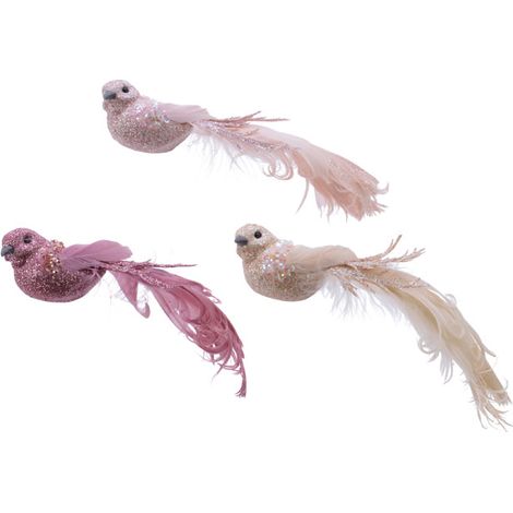 Kaemingk Decorazione Natalizia Uccellino - Rosa/Perla/Bordeaux - 3.5x16x4 cm (1/2)
