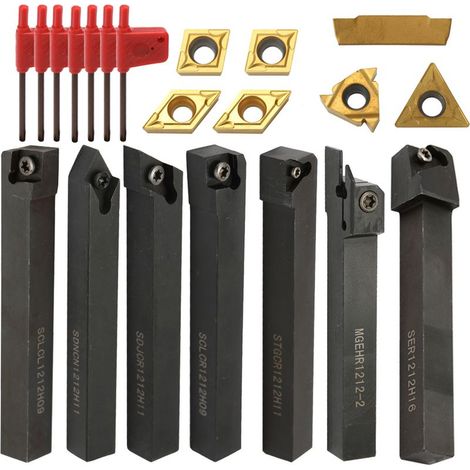 Ej.Life Ensemble D'outils de Tournage de Tour CNC Avec Support D'insertion + 7 Inserts en Carbure + 7 Clés (1/5)