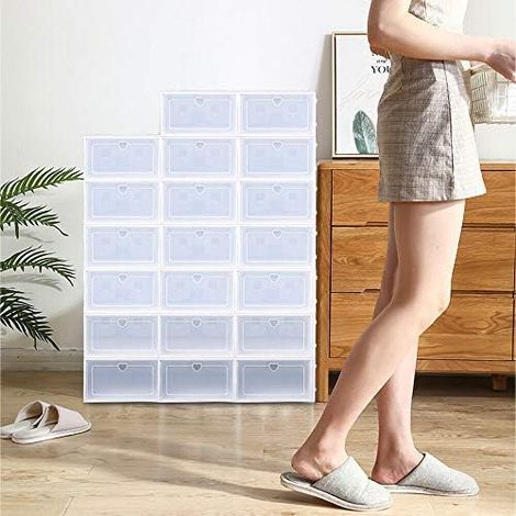 20 scatole per scarpe in plastica trasparente, impilabili, scatole per scarpe, scatole impilabili, scatole per scarpe per piccoli accessori, riviste, libri, scarpe