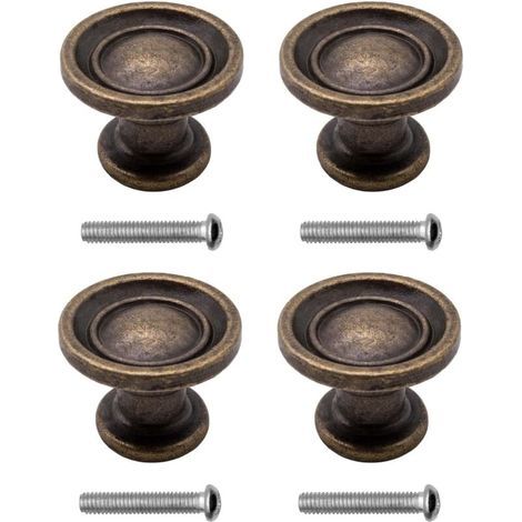 Poignées de meubles antiques, style maison de campagne, design vintage, fer bronze, meubles, armoires, commodes, buffets, 29 x 19 mm, bronze, lot de 4 (1/5)