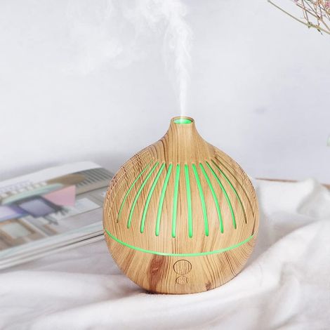 Diffuseur d'huiles essentielles effet bois 180ml, humidificateur ultrasonique silencieux avec lumière LED décorative (1/5)